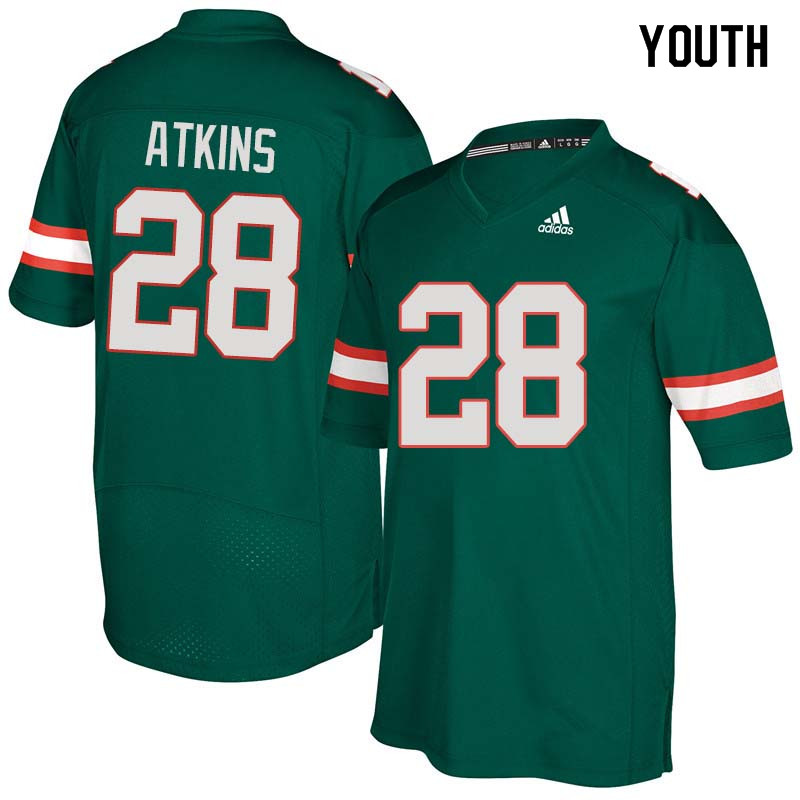 Youth Miami Hurricanes #28 Crispian Atkins College Football Jerseys Sale-Green - Click Image to Close